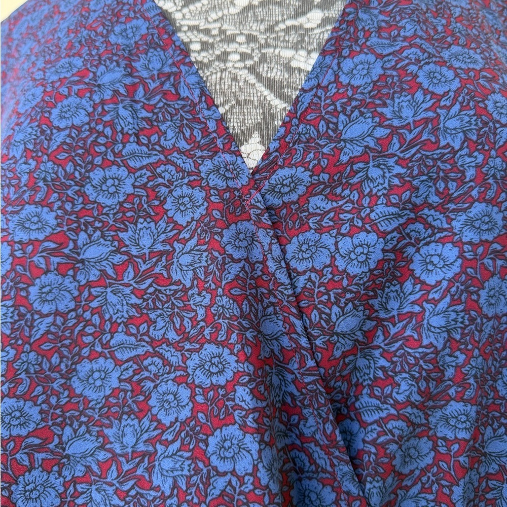 Women's Blue & Burgundy Floral Blouse by West Kei size XL - Picture 4 of 4